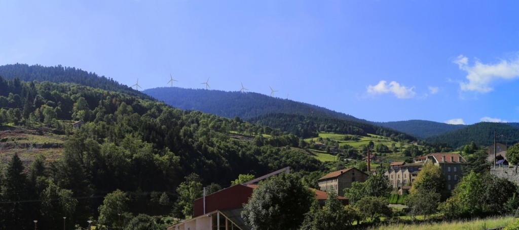 Etude paysagère - montage depuis Saint Sauveur en Rue Montage vision éoliennes projet des Ailes de Taillard, depuis la chaufferie de St Sauveur en Rue